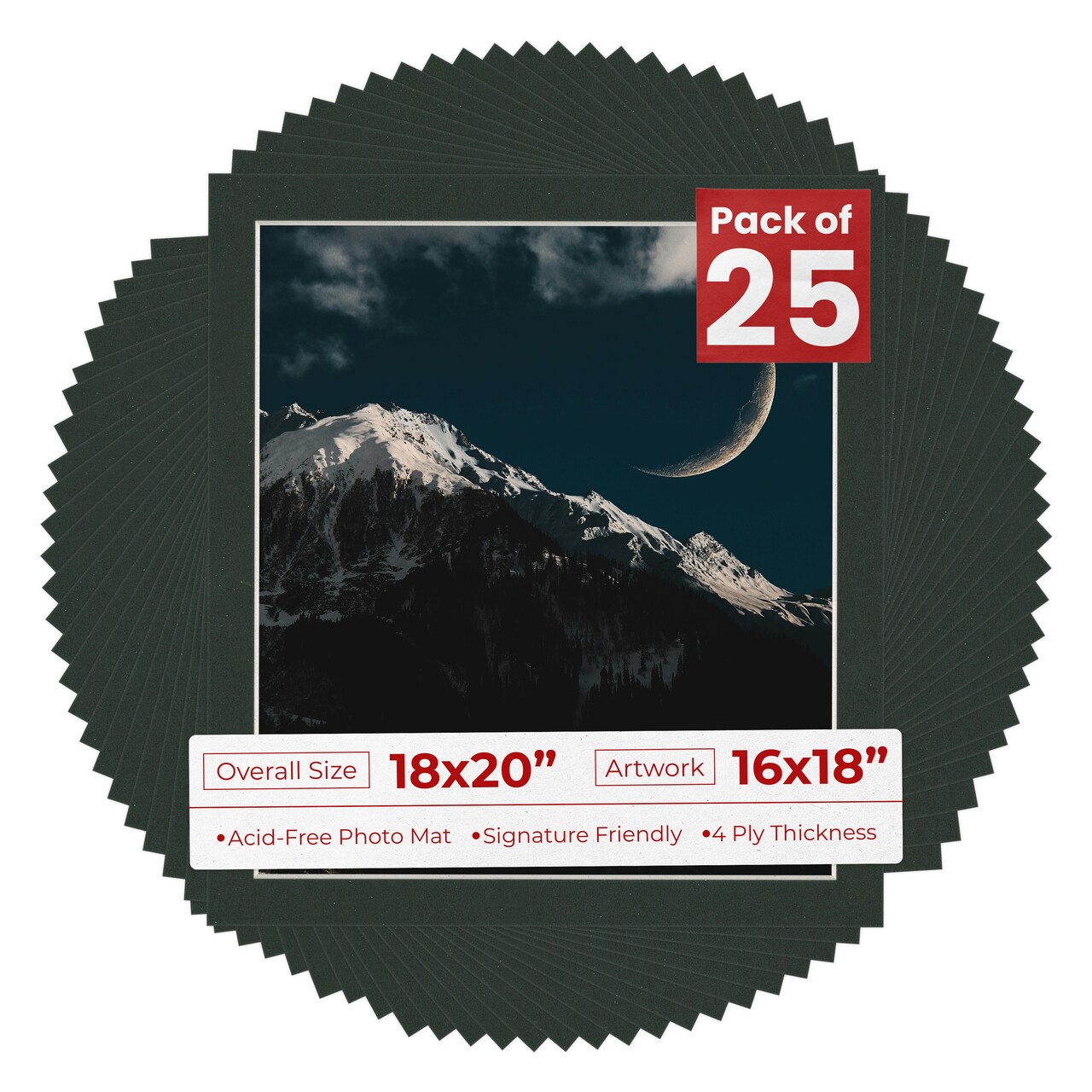 Textured Black Mat Board for 18x20 Frames - Fits 16x18 Photos